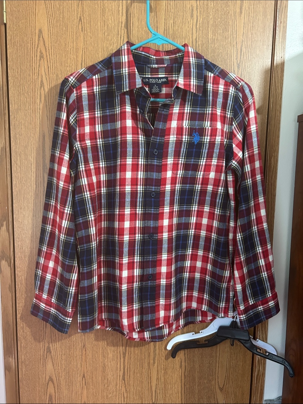 Kids U.S. Polo Assn. Red Navy Plaid Button-Down Shirt